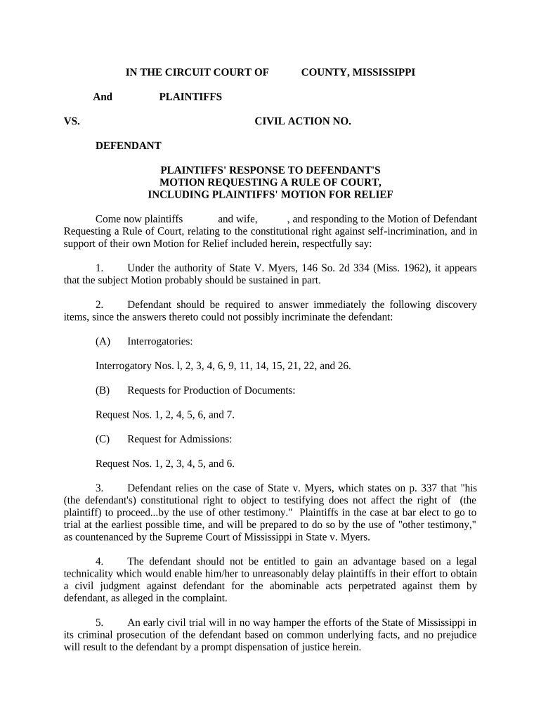Response Motion Template Doc Template PdfFiller