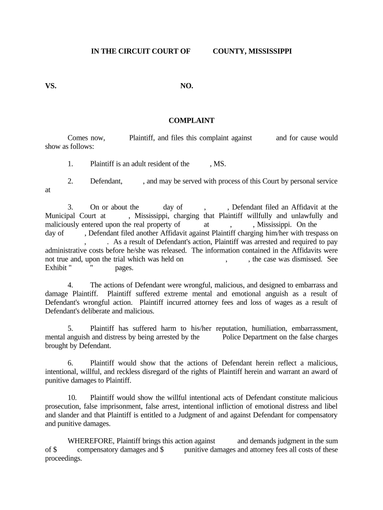 Complaint - Mississippi Preview on Page 1