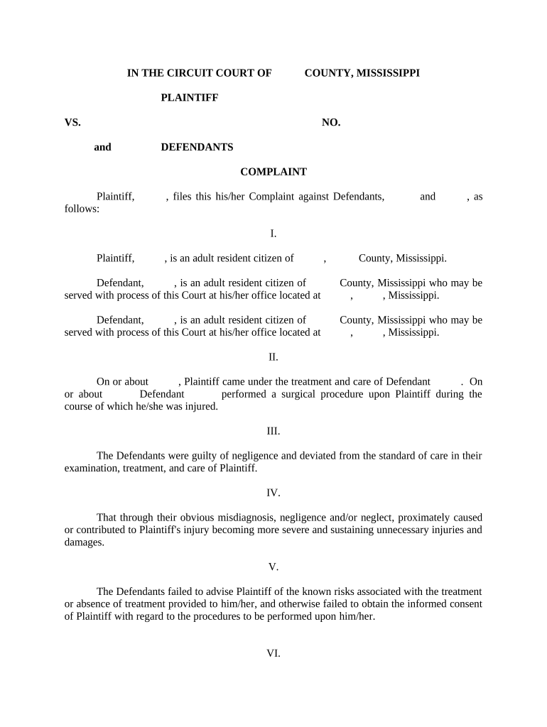 Complaint - Mississippi Preview on Page 1