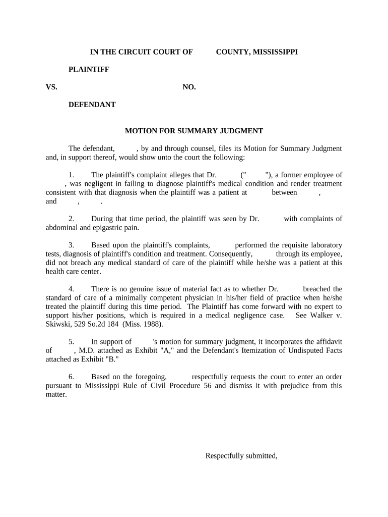 Summary Judgment Application Doc Template PdfFiller