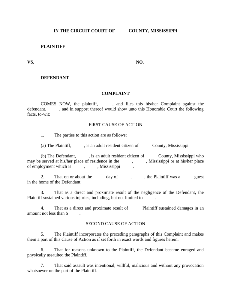 mississippi civil complaint Preview on Page 1