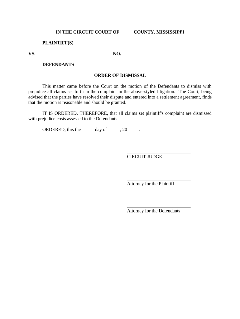 Order of Dismissal - Mississippi Preview on Page 1