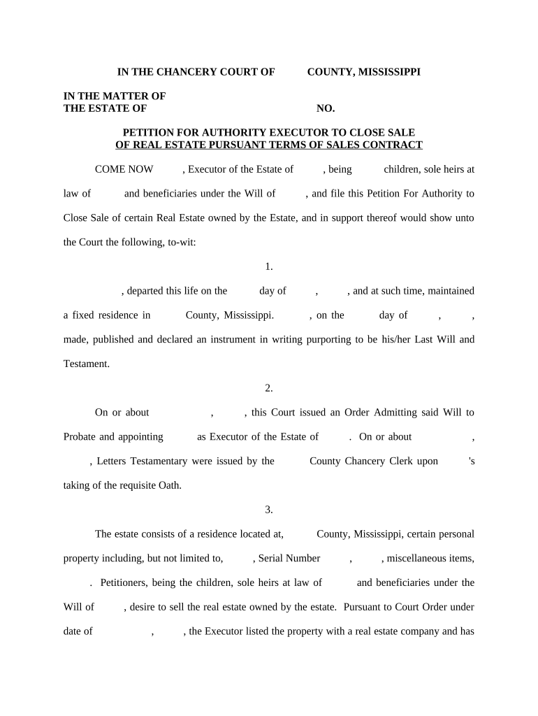 Petition for Authority to Close Sale - Mississippi Preview on Page 1