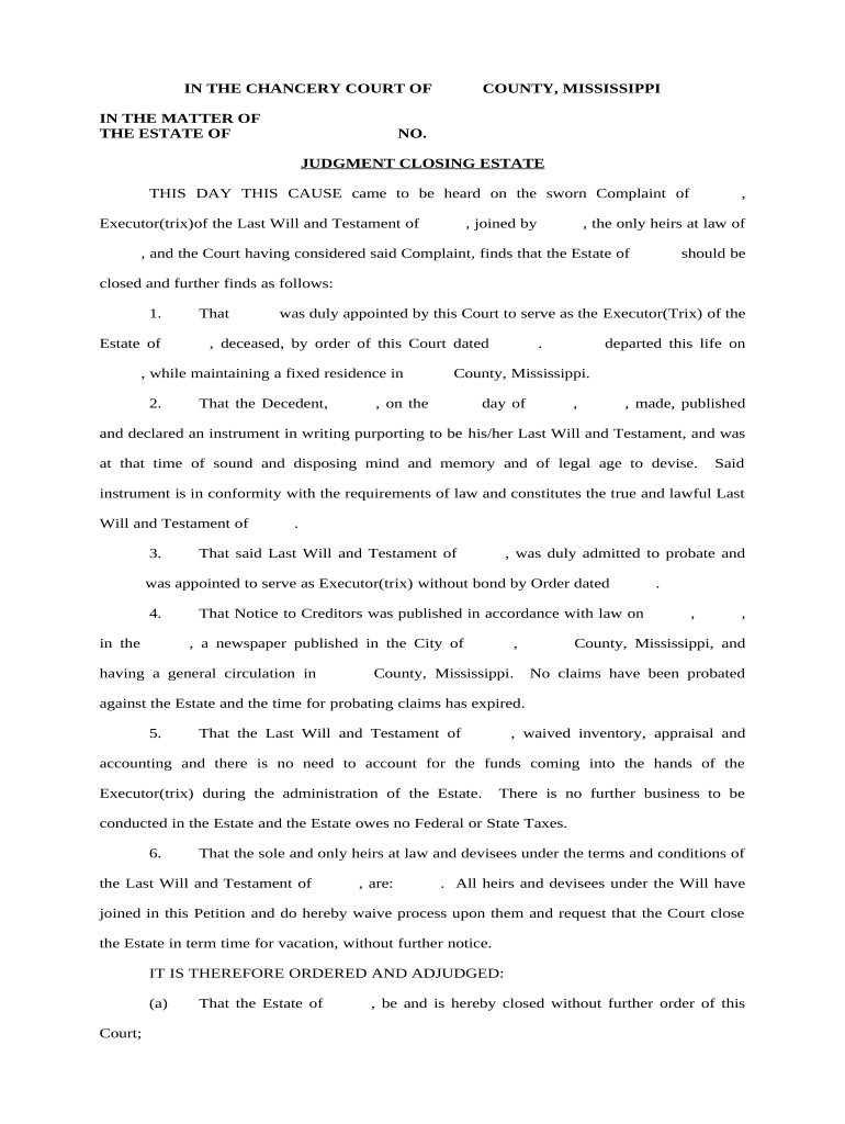 Judgment Closing Estate - Mississippi Preview on Page 1