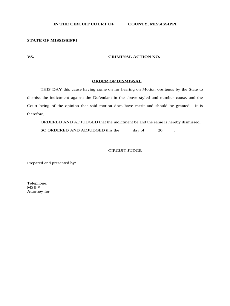 Order of Dismissal - Mississippi Preview on Page 1