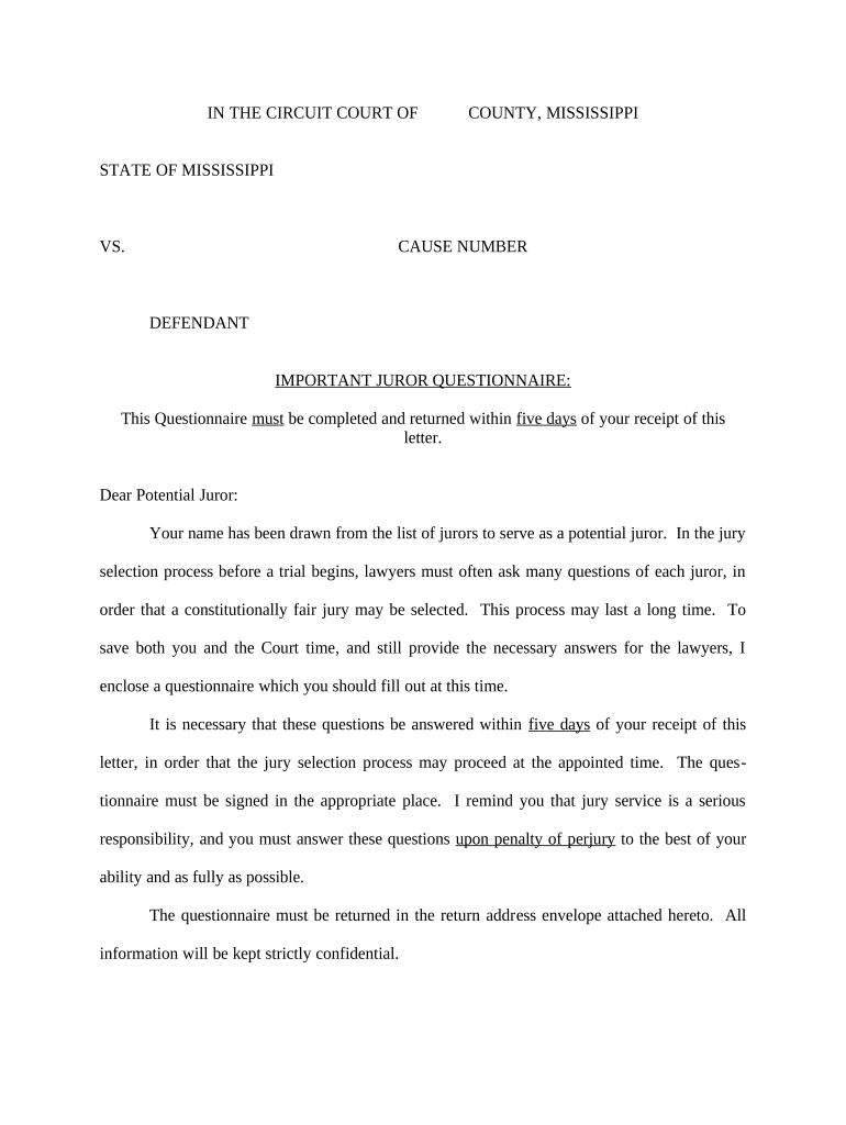 ejuror questionnaire Preview on Page 1