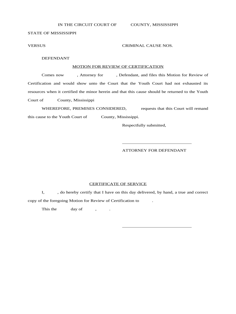 Motion for Review of Certification - Mississippi Preview on Page 1