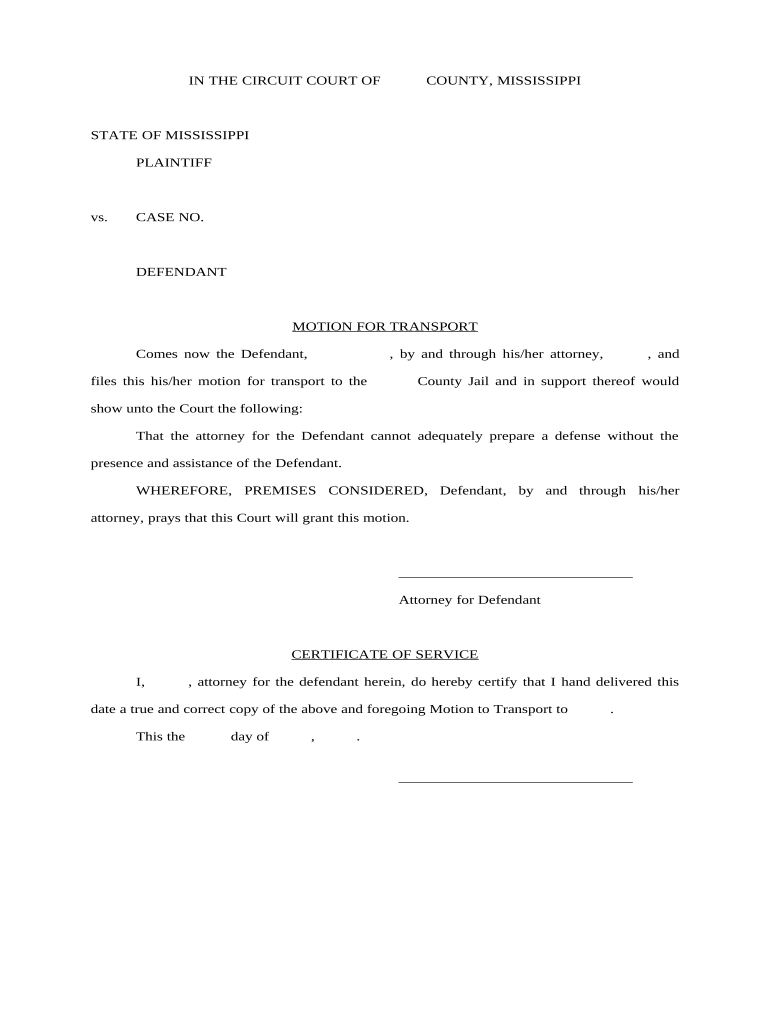 Motion for Transport - Mississippi Preview on Page 1