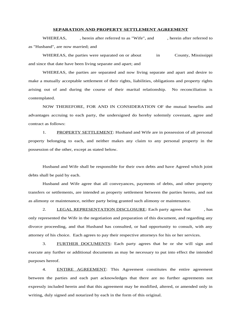 separation settlement agreement Preview on Page 1