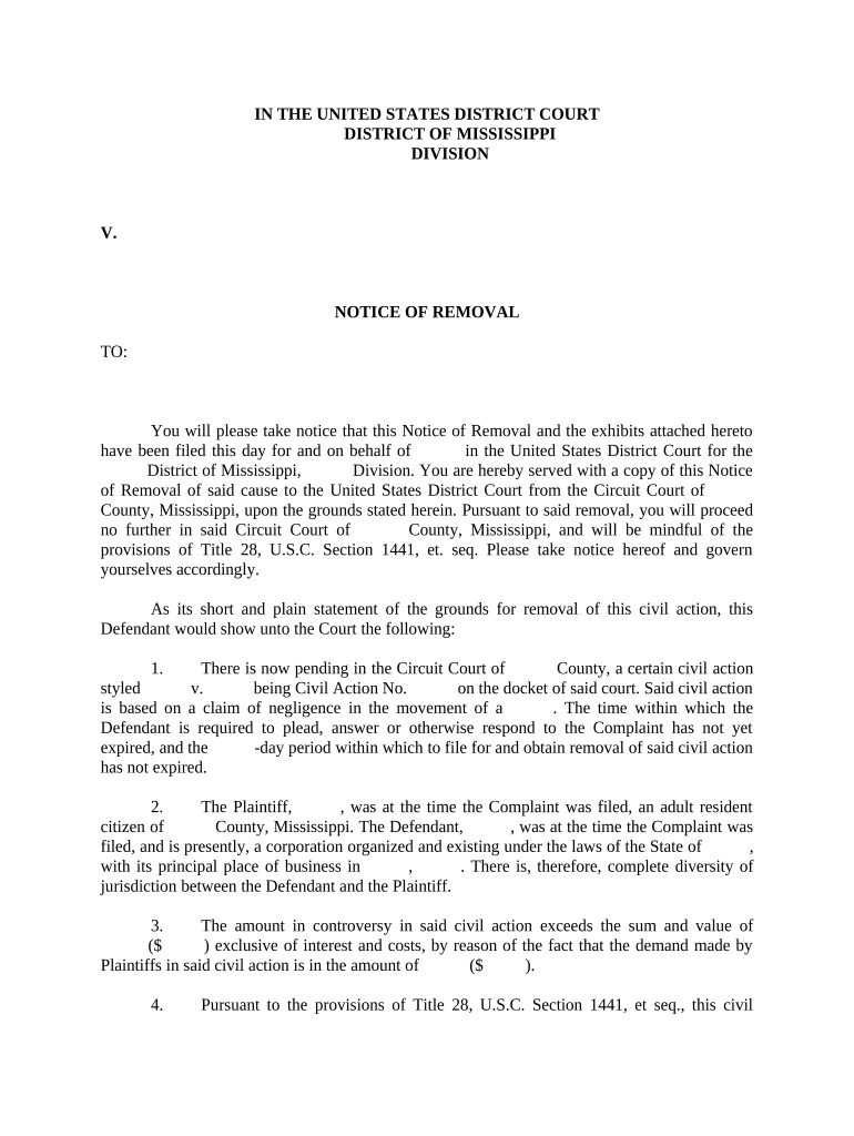 Notice of Removal - Mississippi Preview on Page 1