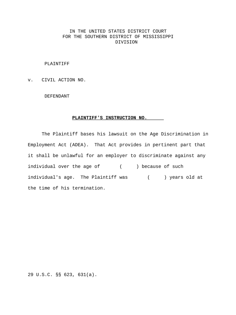 Jury Instruction - Age of Plaintiff - Age Discrimination - Mississippi Preview on Page 1.