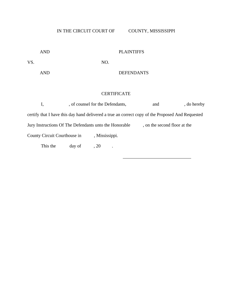 Jury Instruction - Certificate - Mississippi Preview on Page 1
