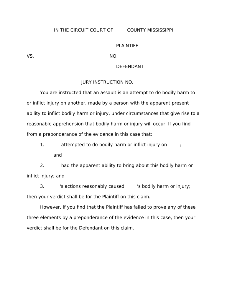 Jury Instruction - Assault Elements - Mississippi Preview on Page 1