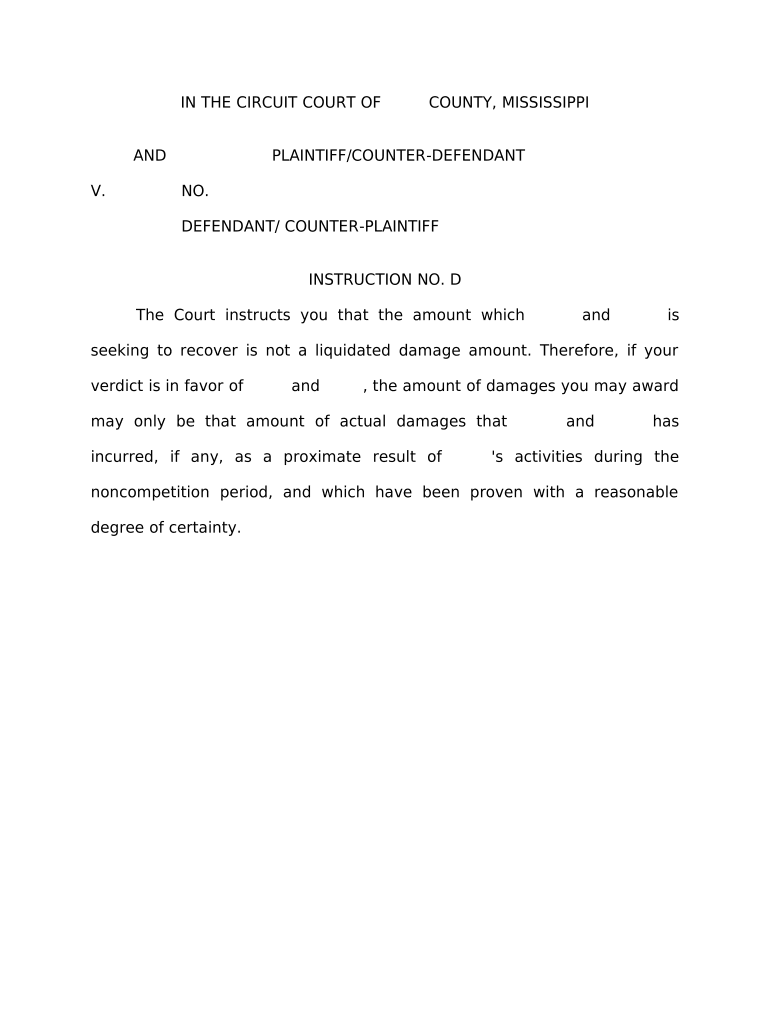 Jury Instruction - Liquidated Damages - Covenant Not to Compete - Mississippi Preview on Page 1