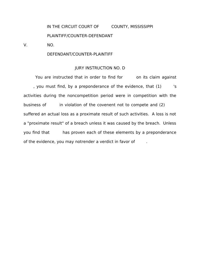 Jury Instruction - Violation of Noncompetition Agreement - General - Mississippi Preview on Page 1