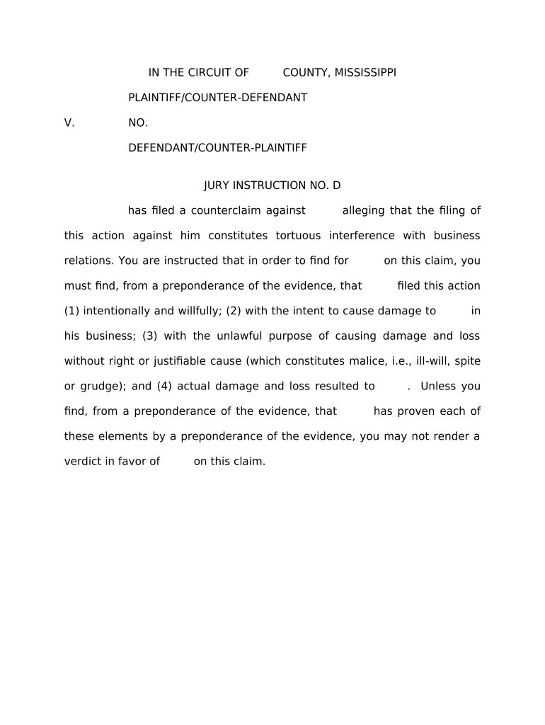 Jury Instruction - Interference with Business Relations - Mississippi Preview on Page 1