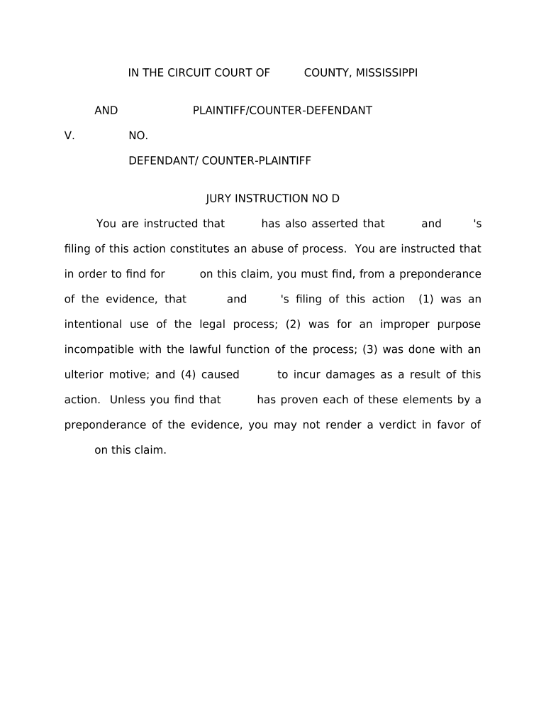 Jury Instruction Abuse of Process Mississippi Fill out & sign