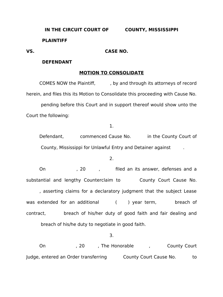 Motion to Consolidate - Mississippi Preview on Page 1