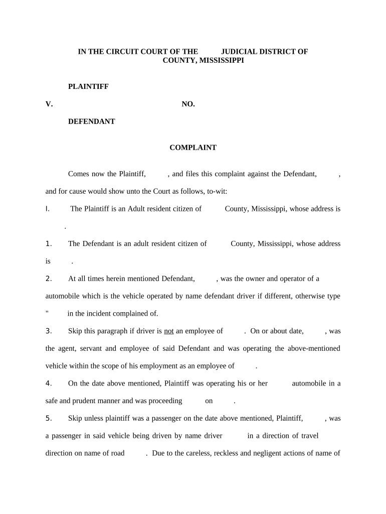 Complaint - Mississippi Preview on Page 1