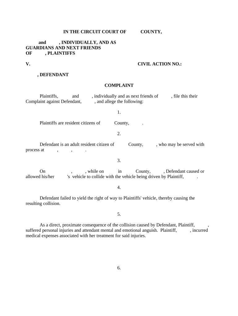 Complaint (with pregnant plaintiff involved in accident) - Mississippi Preview on Page 1.