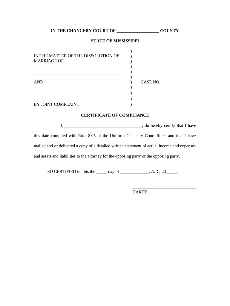 certificate of compliance form Preview on Page 1.