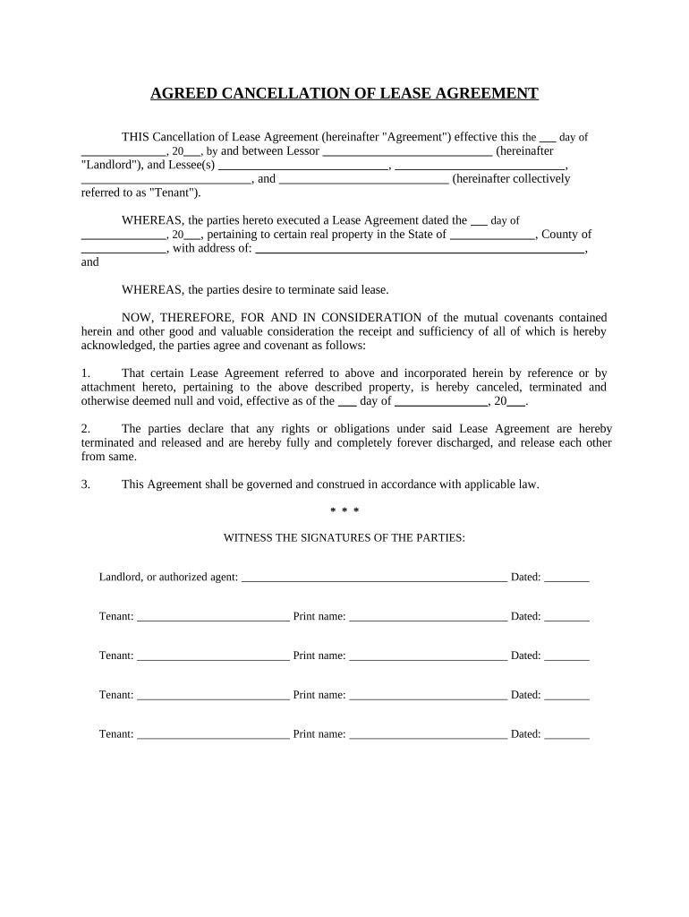 lease cancellation form Preview on Page 1.