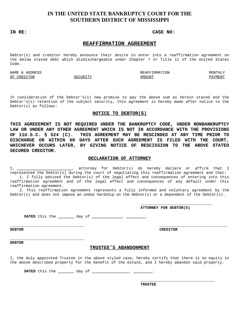 reaffirmation agreement statement Preview on Page 1.