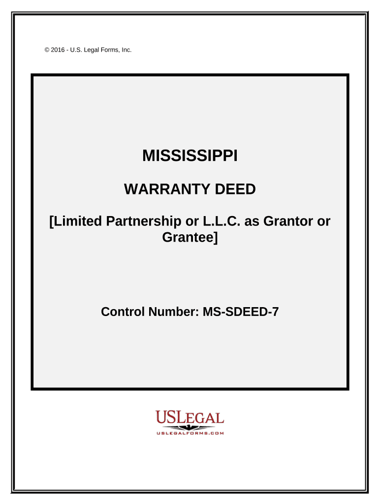 Warranty Deed from Limited Partnership or LLC is the Grantor, or Grantee - Mississippi Preview on Page 1.