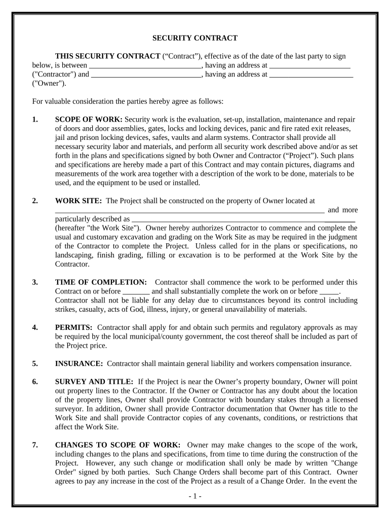 Security Contract for Contractor - Montana Preview on Page 1.