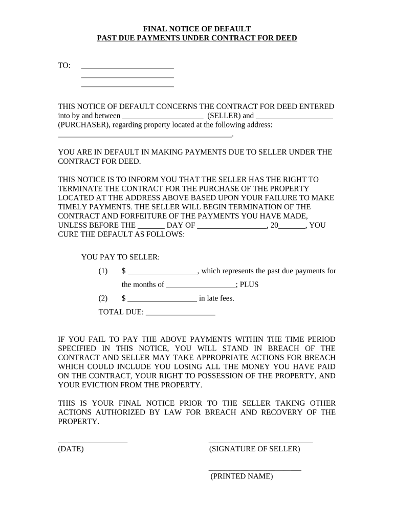 Final Notice of Default for Past Due Payments in connection with Contract for Deed - Montana Preview on Page 1