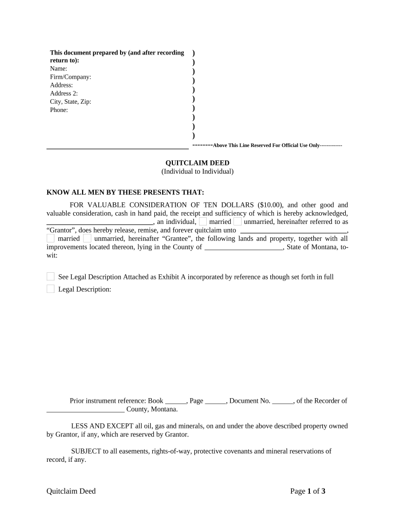 montana quitclaim deed Preview on Page 1.