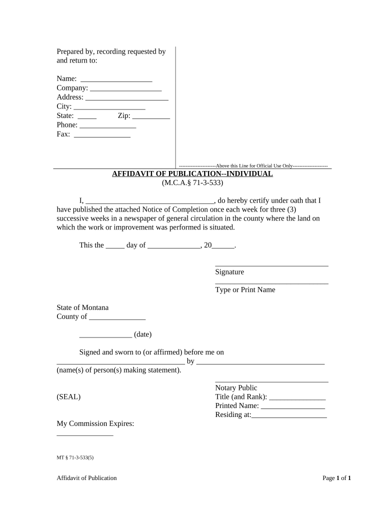 Affidavit of Publication - Individual - Montana Preview on Page 1.