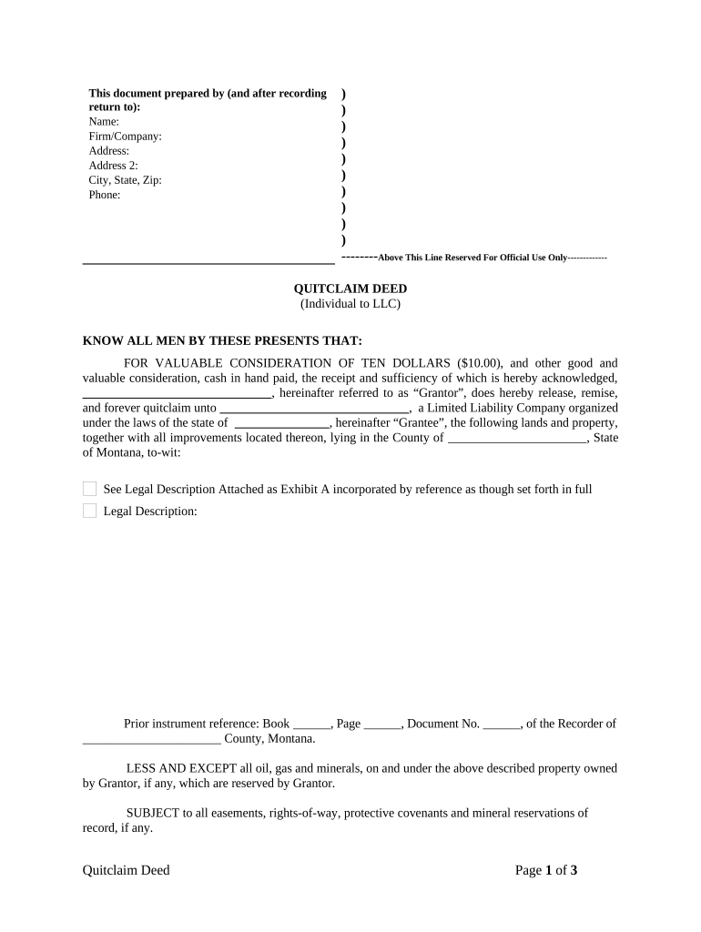 montana quit claim deed Preview on Page 1