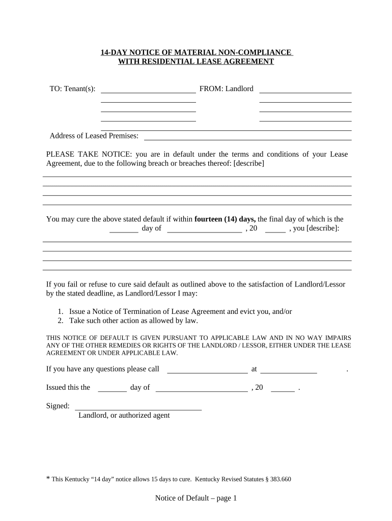 14 Day Notice of Material Noncompliance with Lease Agreement - 14 Days to Cure - Residential - Montana Preview on Page 1.