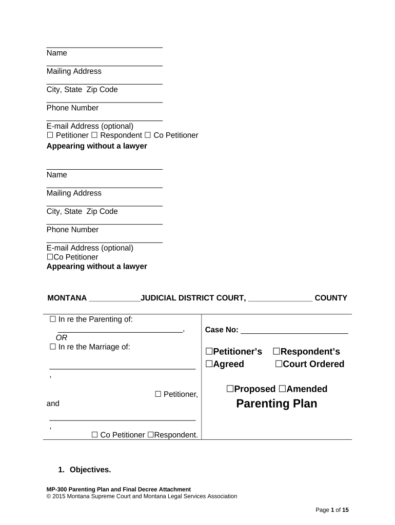 emergency parenting plan montana Preview on Page 1
