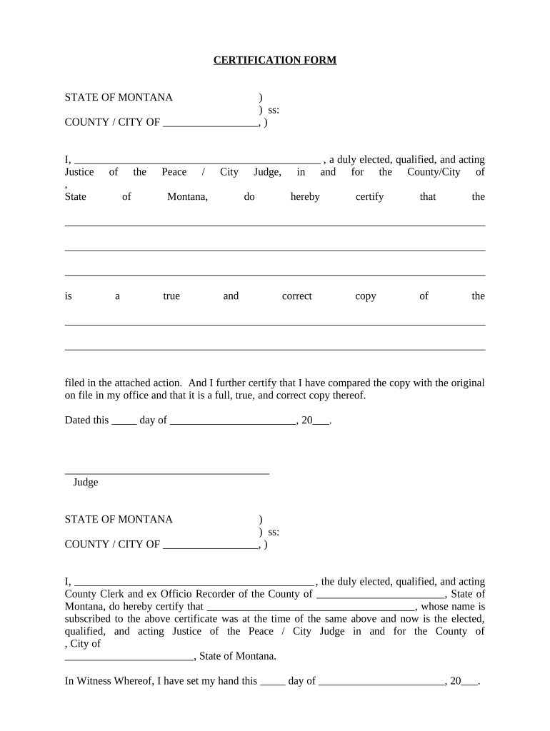 Certification Form - Montana Preview on Page 1