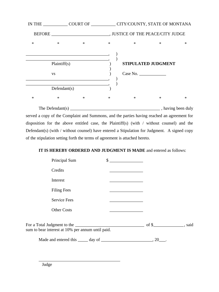 Stipulated Judgment - Montana Preview on Page 1