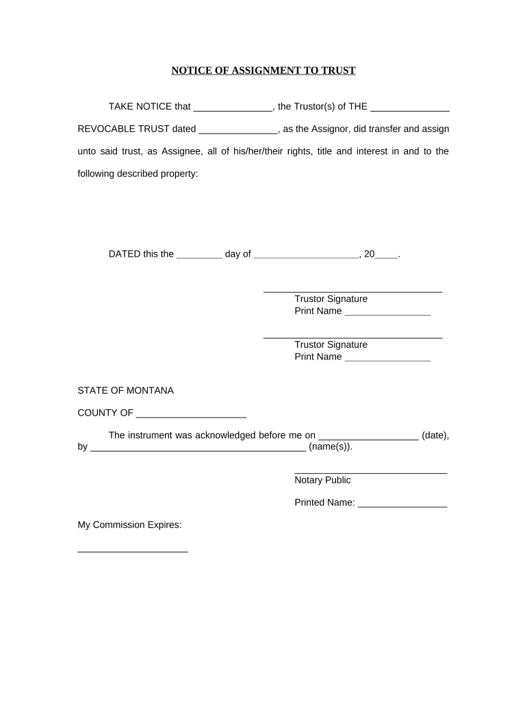 Notice of Assignment to Living Trust - Montana Preview on Page 1.