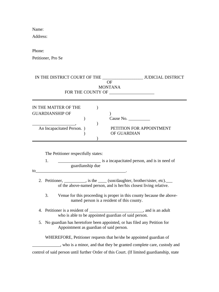 montana guardianship forms Preview on Page 1