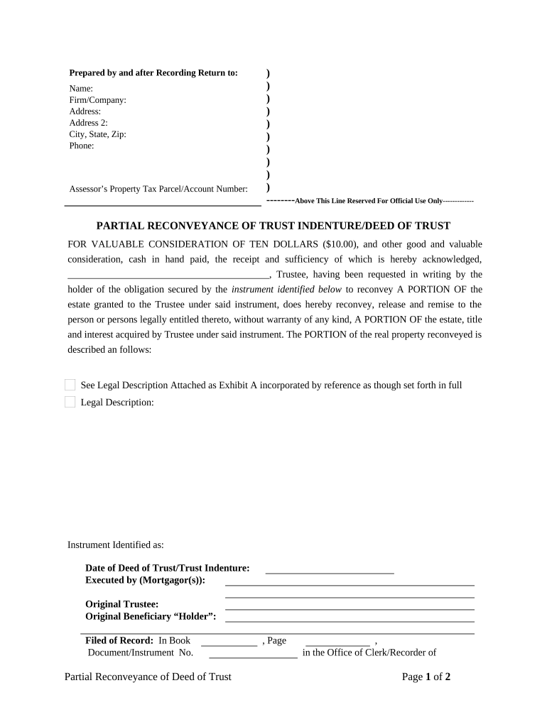 Partial Release of Property From Deed of Trust for Corporation - Montana Preview on Page 1