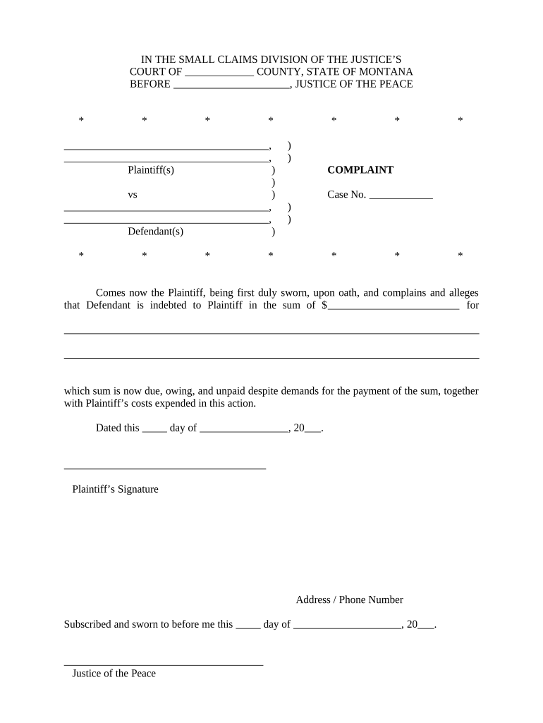 montana complaint form Preview on Page 1.