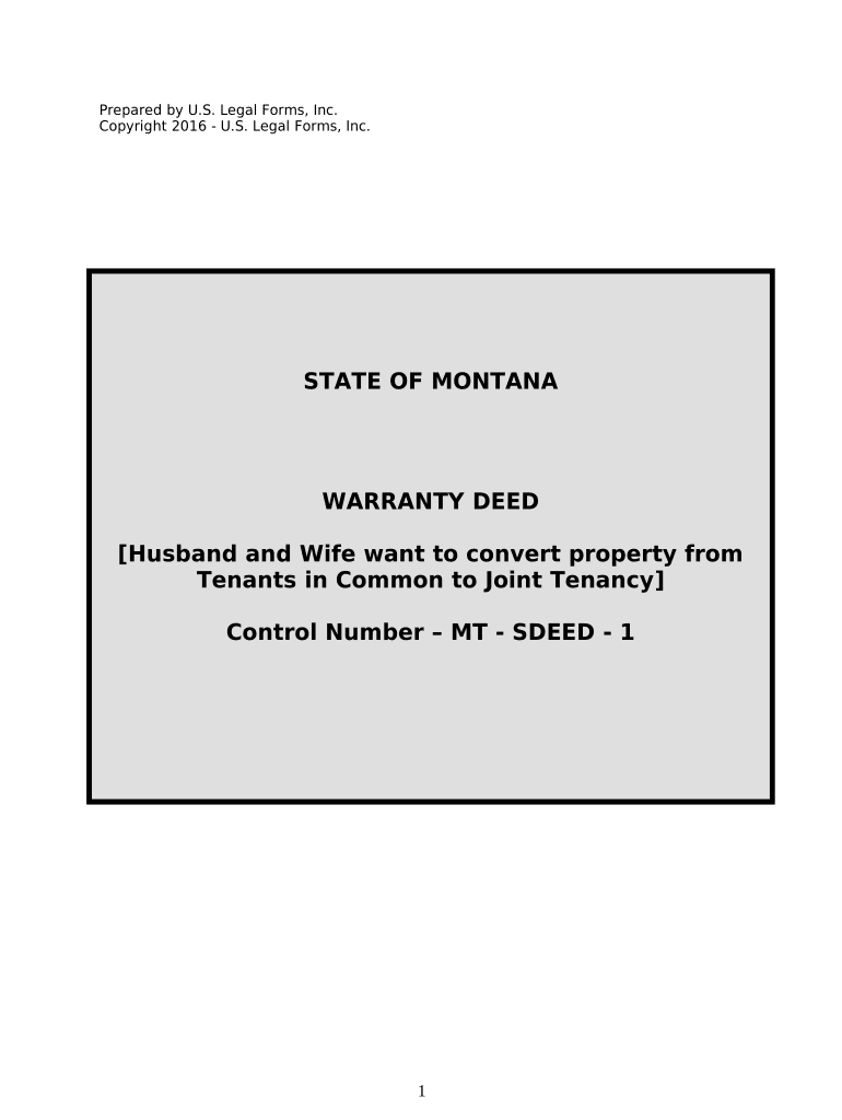 Warranty Deed for Husband and Wife Converting Property from Tenants in Common to Joint Tenancy - Montana Preview on Page 1.