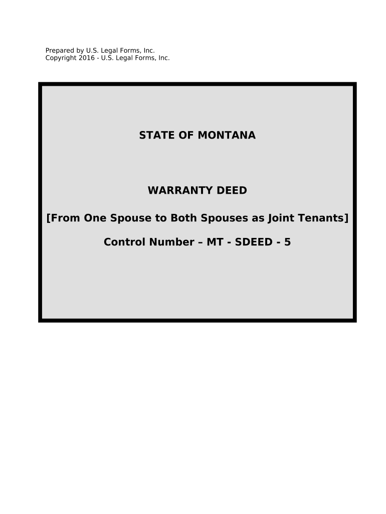 Warranty Deed to Separate Property of One Spouse to Both Spouses as Joint Tenants - Montana Preview on Page 1