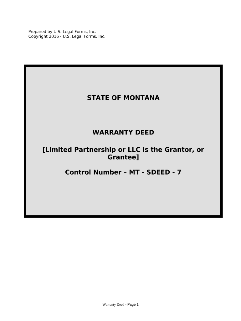 Warranty Deed from Limited Partnership or LLC is the Grantor, or Grantee - Montana Preview on Page 1