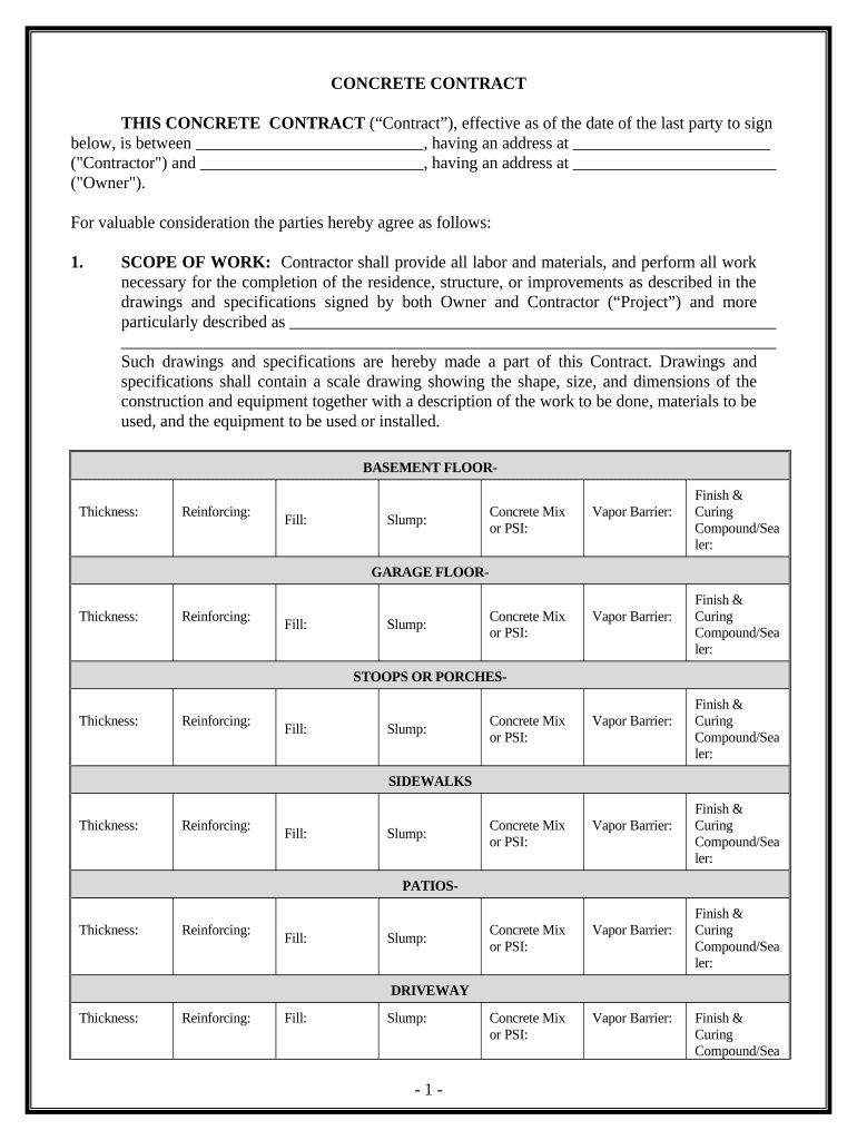 Concrete Mason Contract for Contractor - North Carolina Preview on Page 1