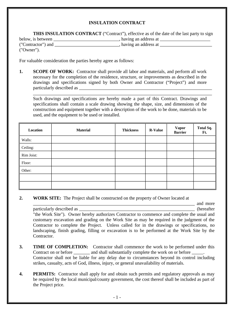 Insulation Contract for Contractor - North Carolina Preview on Page 1