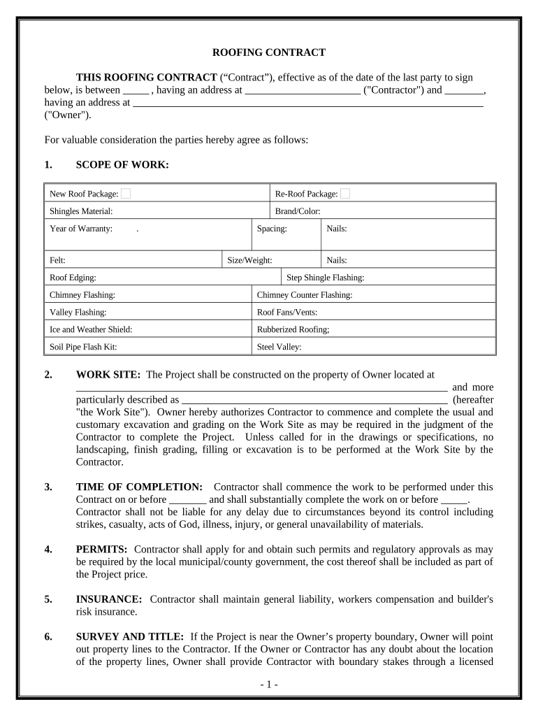 roofing contract Preview on Page 1