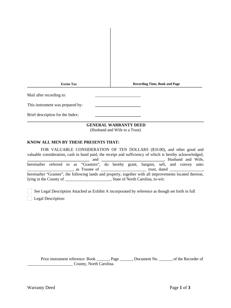 General Warranty Deed from Husband and Wife to a Trust - North Carolina Preview on Page 1