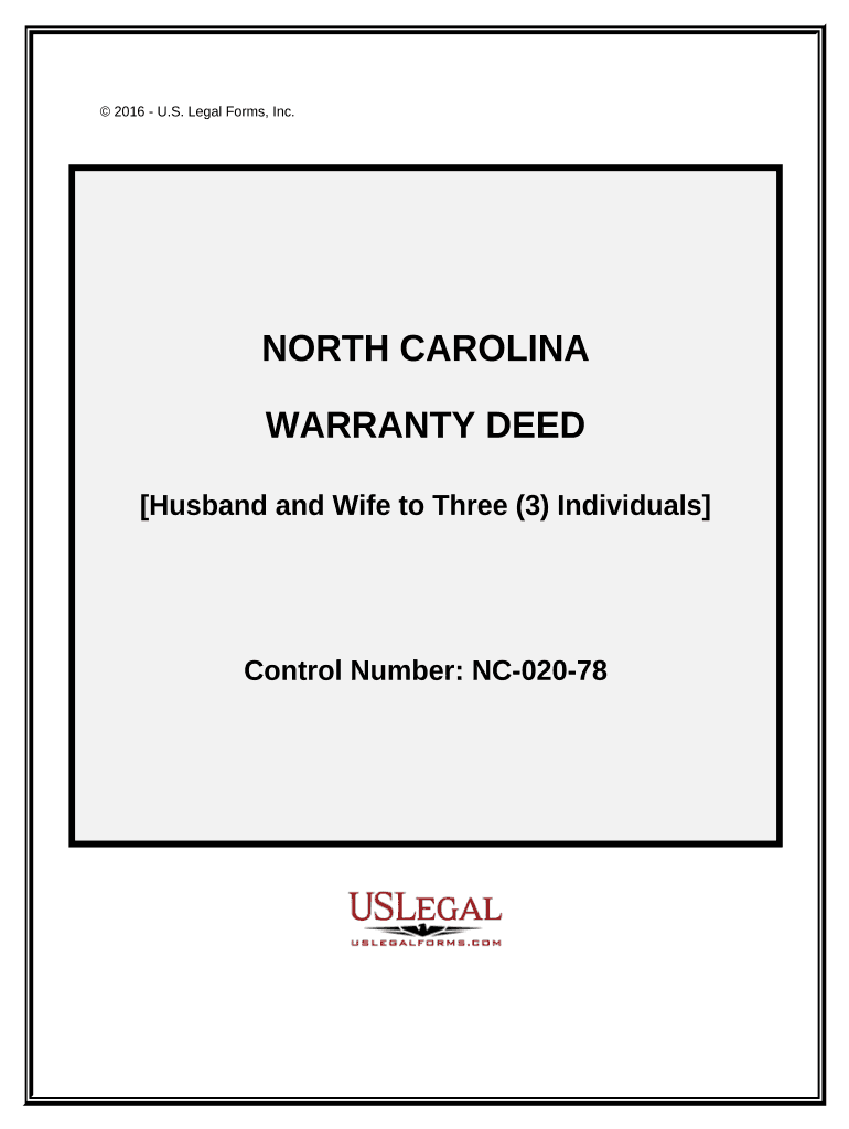 Warranty Deed - Husband and Wife to Three Individuals - North Carolina Preview on Page 1