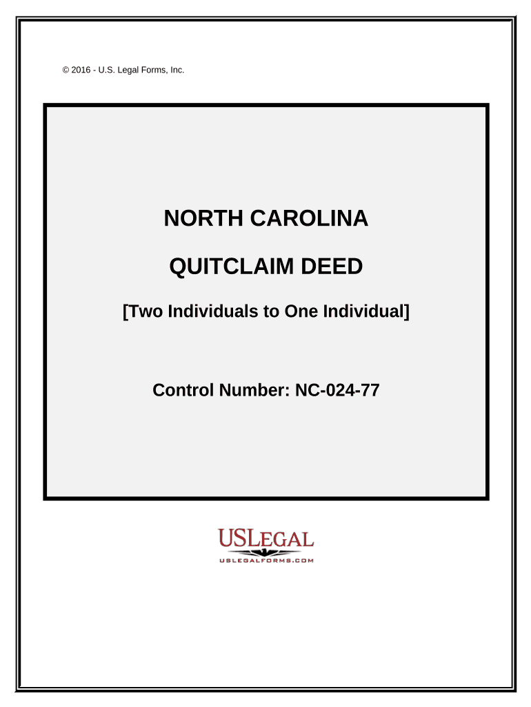 Quitclaim Deed - Two Individuals to One Individual - North Carolina Preview on Page 1.